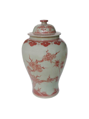 Plum Tree Temple Jar, Coral Red