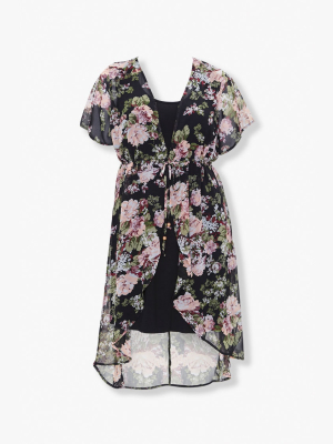 Plus Size Floral Kimono & Tank Dress Set