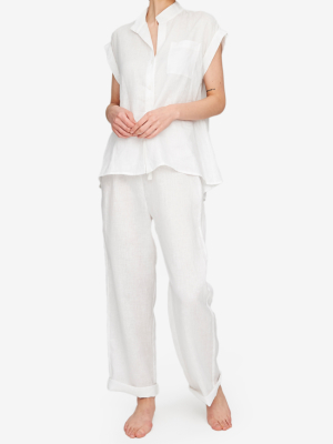 Set - Cuffed Sleeve Shirt And Lounge Pant White Linen