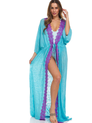 Lace Trim Maxi Robe