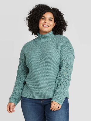 Women's Plus Size Mock Turtleneck Pullover Sweater - Universal Thread™ Teal