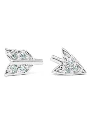 Pompeii3 14k White Gold Arrow Diamond Studs Womens Dainty Fashion Earrings