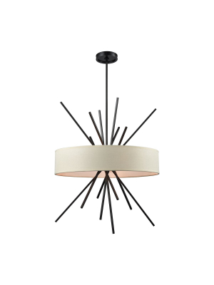 Xenia 5-light Chandelier In Oil Rubbed Bronze With Textured Beige Fabric Shade