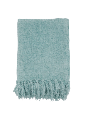 50"x60" Chenille Throw Blanket With Fringed Edges Aqua - Saro Lifestyle