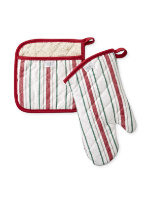 Holiday Stripe Oven Mitt & Potholder Set