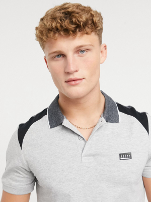 Jack & Jones Core Polo With Shoulder Panels In Gray