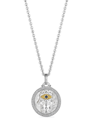 Little Luxuries Hamsa Medallion Necklace With Blue Sapphire, Diamonds And 18k Gold