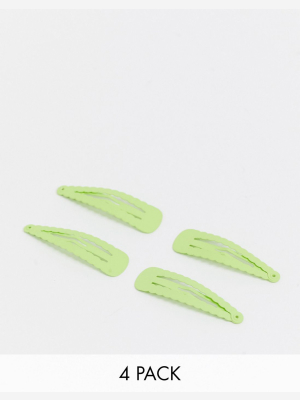 Asos Design Pack Of 4 Snap Hair Clips In Lime Green