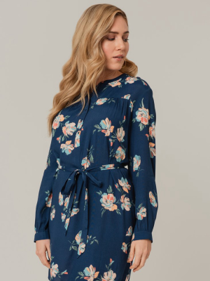 Flowy Summer Dress With Long Sleeves (blue)