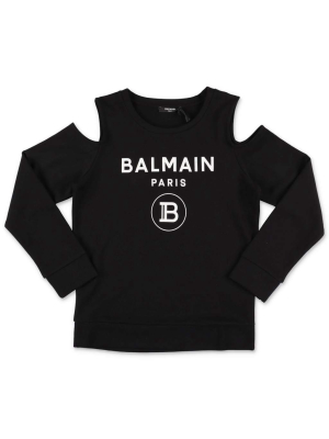 Balmain Kids Logo Printed Cut-out Sweatshirt