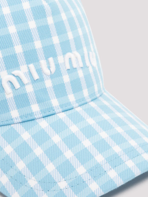 Miu Miu Logo Embroidered Checked Cap