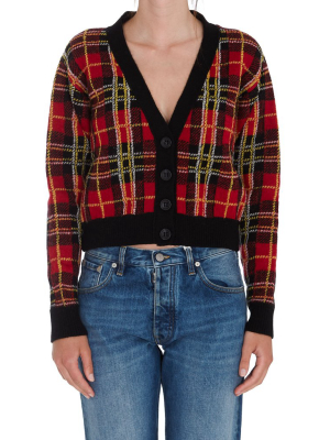 Redvalentino Plaid Cropped Knitted Cardigan