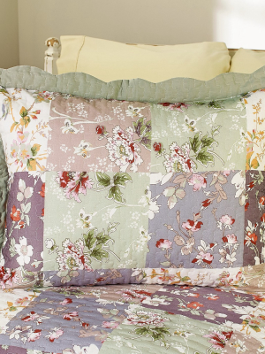 Lakeside Constance Embroidered Pillow Sham - Decorative Floral Farmhouse Pillowcase