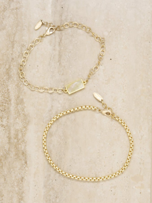 Gemini Mother Of Pearl & 18k Gold Plated Anklet Set Of 2