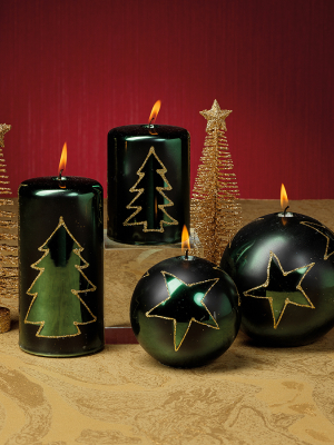 Christmas Design Metallic Candles - Green