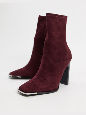 Asos Design Electra High Heeled Ankle Sock Boots In Burgundy