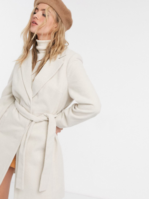 New Look Belted Formal Coat In Cream