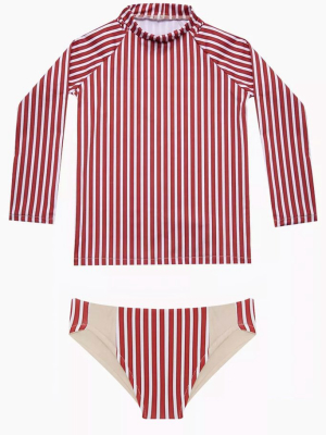 Rasha Bikini Set (kids) - Red & Beige Stripes Print