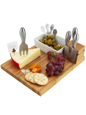 Picnic At Ascot Buxton Bamboo Cheese Board Set With 4 Tools & Cheese Markers