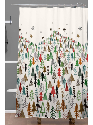 Ninola Design Christmas Pines Forest Shower Curtain Red/green - Deny Designs