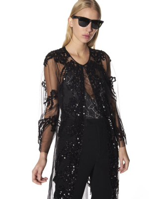 Black Sequin Tulle Party Robe