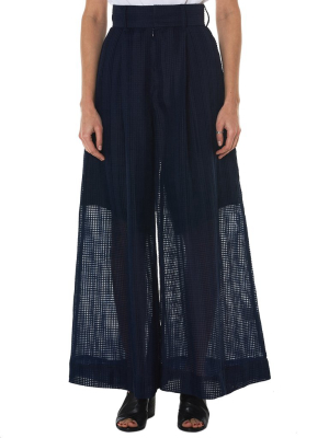 Flared Check Tulle Pant (wa18ss-22-navy)