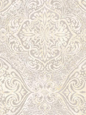 Palladium Damask Wallpaper In Light Silver By Seabrook Wallcoverings