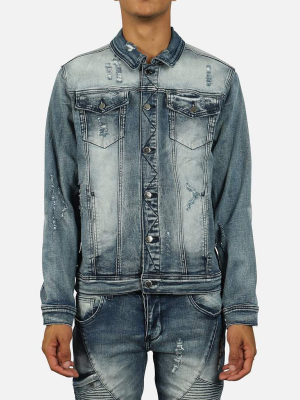 Kilogram Distressed Moto Repair Jean Jacket