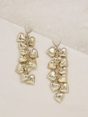 Heart Cluster 18k Gold Plated Drop Earrings