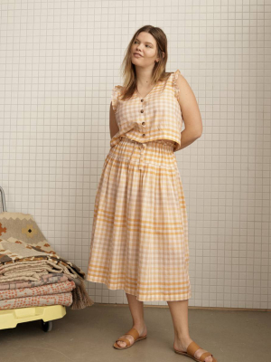 Tie-front Paperbag Midi Skirt In Ombré Gingham