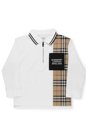 Burberry Kids Long Sleeve Vintage Check Panel Polo Shirt