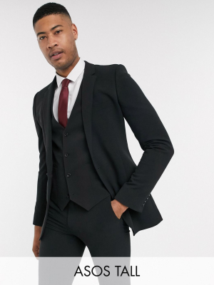 Asos Design Tall Super Skinny Suit Jacket In Four Way Stretch In Black