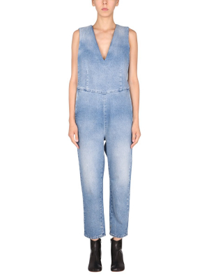 Mm6 Maison Margiela V-neck Sleeveless Denim Jumpsuit