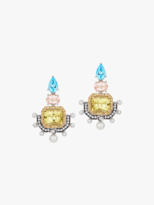 Gemstone & Diamond Emblem Drop Earrings