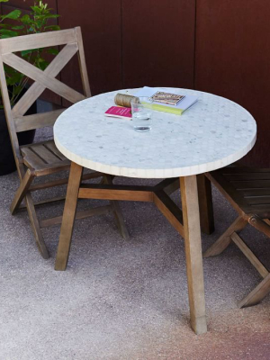 Mosaic Tiled Outdoor Bistro Table - White Marble