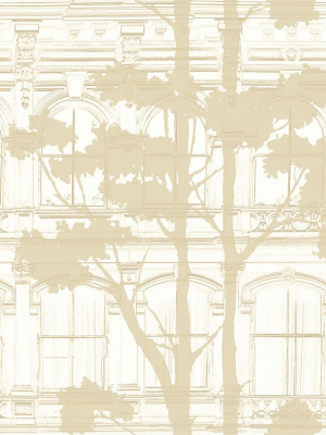 Architecture With Tree Shadow Wallpaper In Gold And Cream From The Transition Collection By Mayflower