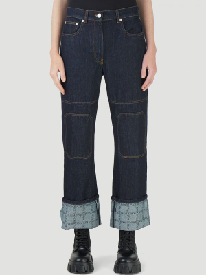 Jw Anderson Logo Grid Turn Up Jeans