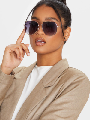 Gold Trim Slight Hexagon Aviator Sunglasses