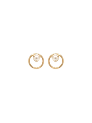 14k Circle Pearl Prong Studs