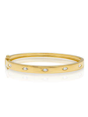 14kt Yellow Gold Diamond Marquis Sparkle Bangle Bracelet