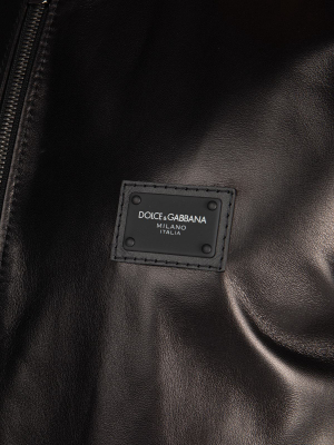 Dolce & Gabbana Logo Patch Leather Bomber Jacket