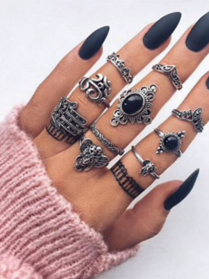 Midnight Palmistry Stacking Ring Set