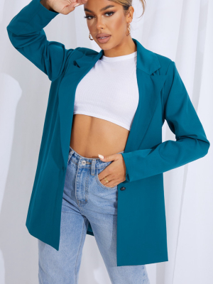 Teal Oversized Light Weight Button Detail Blazer