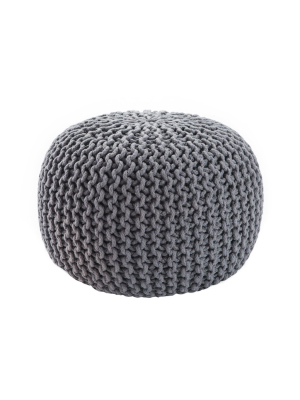 Visby Gray Textured Round Pouf