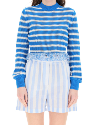 Msgm Fringed Striped Knit Jumper