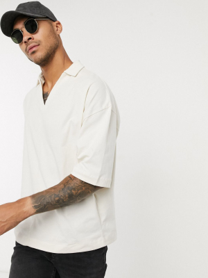 Asos Design Oversized Revere Polo In Beige