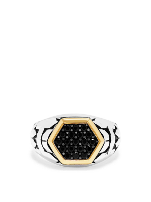 Effy Men's Sterling Silver & 18k Yellow Gold Black Sapphire Ring, 0.85 Tcw