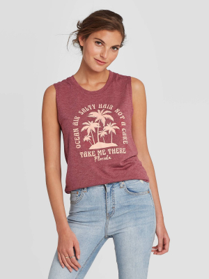 Women's Scoop Neck Take Me There Graphic Tank Top - Awake Heather Burgundy