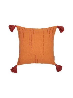 Orange Hand Woven 18 X 18 Inch Decorative Cotton Throw Pillow Cover With Insert And Hand Tied Tassels - Foreside Home & Garden