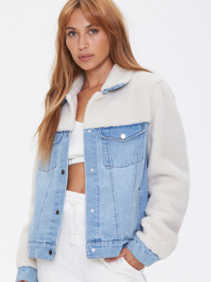 Faux Shearling-trim Denim Jacket